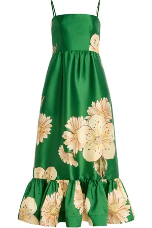 ALÉMAIS Sage Printed Satin Midi Dress - - AU 6 - Moda Operandi