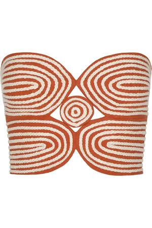 Andres Otalora Baía Embroidered Linen Bustier Crop Top - - US 8 - Moda Operandi