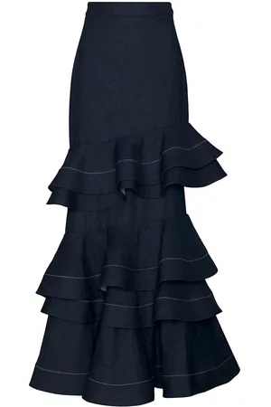 Andres Otalora Mi Memoria Ruffled Denim Maxi Skirt - - US 0 - Moda Operandi