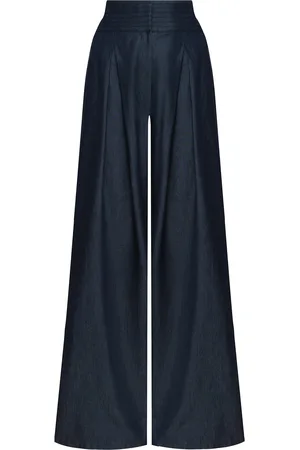 Andres Otalora Esencia Shirred Tencel Denim Wide-Leg Pants - - US 4 - Moda Operandi