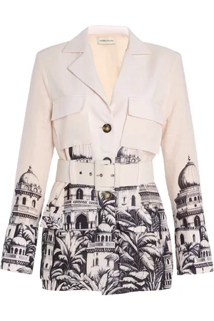 Andres Otalora Vaade Belted Linen Jacket - Black/white - US 0 - Moda Operandi