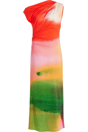 Oscar de la Renta Draped Watercolor-Print Jersey Midi Dress - - US 0 - Moda Operandi