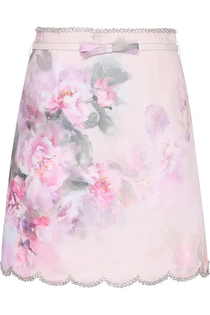 ZIMMERMANN Crush Scalloped Floral Linen Mini Skirt - - 0 - Moda Operandi