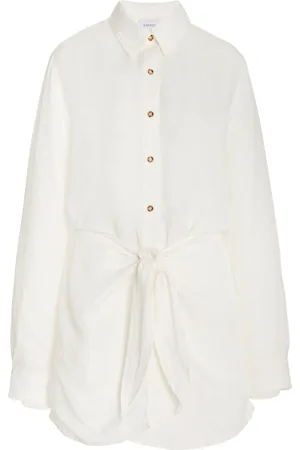 ANEMOS The L.A. Linen-Blend Mini Wrap Shirt Dress - - M - Moda Operandi