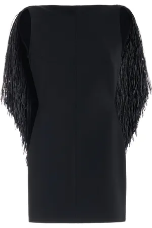 DAVID KOMA Raffia-Fringe Scuba Open-Back Mini Dress - - UK 6 - Moda Operandi