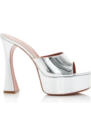 Amina Muaddi Dalida Mirrored-Leather Platform Sandals - - IT 37.5 - Moda Operandi