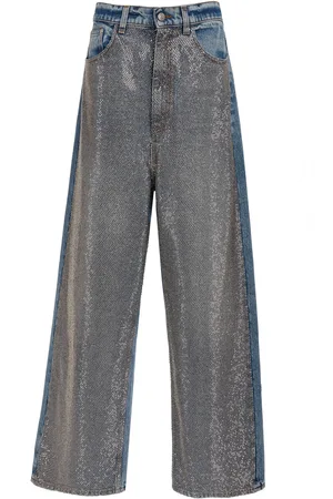 Stella McCartney Crystal-Embellished Rigid Low-Rise Wide-Leg Jeans - - 28 - Moda Operandi