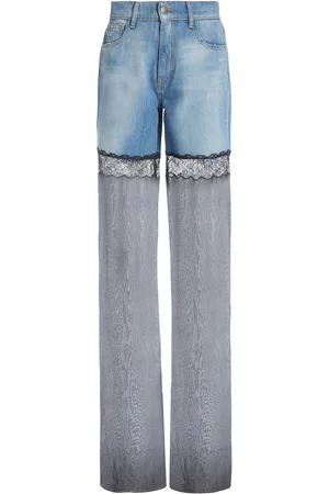Nensi Dojaka Hybrid Denim and Mesh Wide-Leg Jeans - - S - Moda Operandi