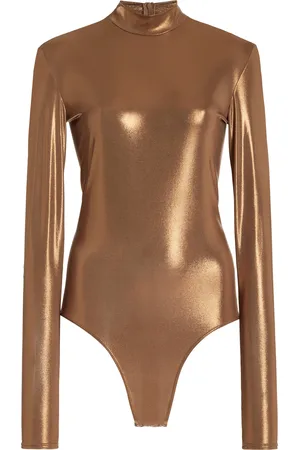 LAPOINTE Coated-Jersey Mock-Neck Bodysuit - - M - Moda Operandi