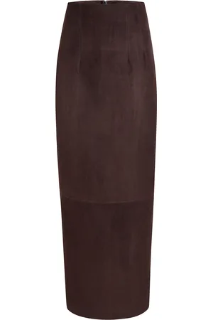 Khaite Loxley Corset-Waist Suede Midi Skirt - - US 4 - Moda Operandi