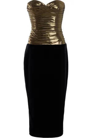 Sergio Hudson Pleated Lame and Stretch-Velvet Midi Dress - - US 2 - Moda Operandi
