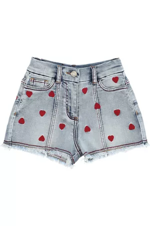MONNALISA Heart embroidery denim shorts