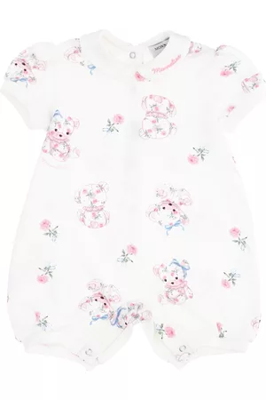 Monnalisa Cotton romper with bear and rose print