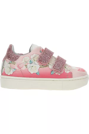 Monnalisa Girls Sneakers - Coated fabric sneakers with roses