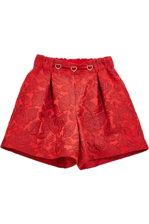 MONNALISA Pink brocade Bermuda shorts with hearts