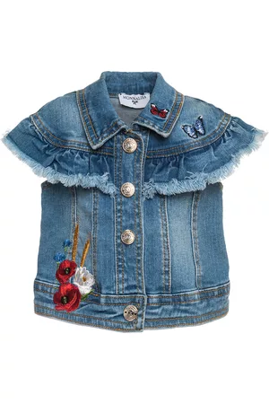 MONNALISA Girls Denim Jackets - Embroidered jean jacket