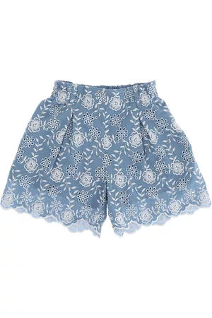 MONNALISA Girls Sports Shorts - Broderie anglaise shorts with flowers