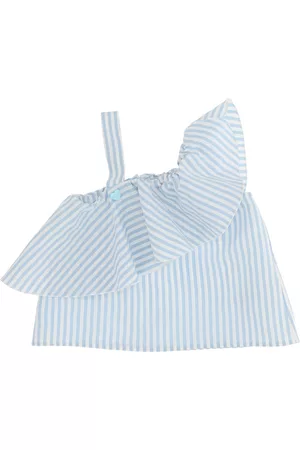 MONNALISA Girls Tops - Striped viscose top with asymmetrical ruffle