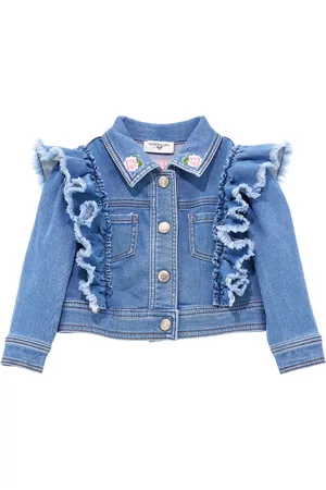 MONNALISA Girls Fleece Jackets - Denim jacket with teddy bear embroidery