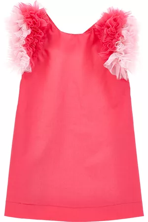 MONNALISA Girls Graduation Dresses - Cotton dress with tulle armholes