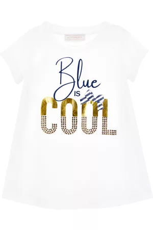 MONNALISA Girls Short Sleeved T-Shirts - BLUE IS COOL maxi T-shirt