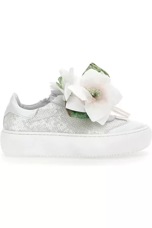 MONNALISA Girls Sneakers - Sneakers in leather and sequins with magnolia