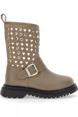 MONNALISA Girls Ankle Boots - Leather boots with studs and sheepskin