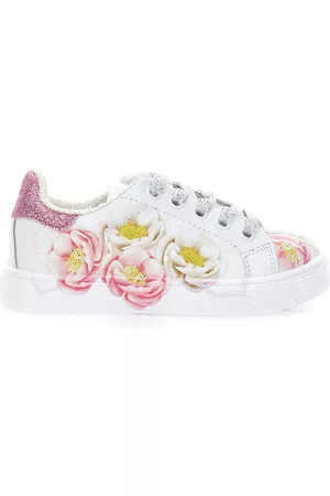 MONNALISA Girls Sneakers - Anemone print bicast leather tennis shoes