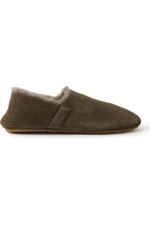 Crawford Leather-Trimmed Shearling-Lined Suede Slippers