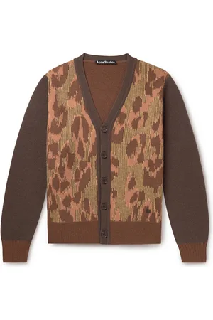 Acne Studios Kallard Panelled Ribbed Leopard-Jacquard Wool Cardigan - Men - - S