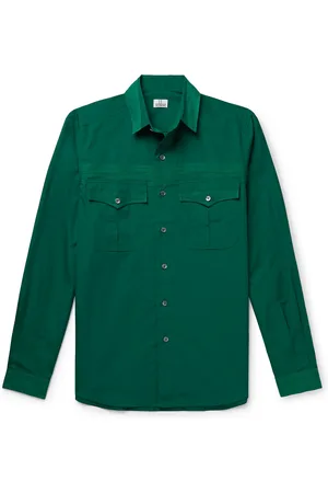 SEBLINE Safari Grandad-Collar Pinstriped Cotton-Poplin Shirt for