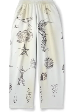 Balenciaga Wide-Leg Printed Distressed Cotton-Jersey Sweatpants - Men - - S