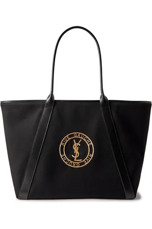 Saint Laurent Leather-Trimmed Logo-Embroidered Cotton-Gabardine Tote Bag - Men