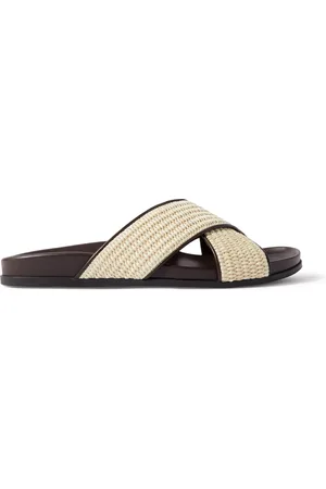 Manolo Blahnik Chiltern Leather-Trimmed Raffia Sandals - Men - - UK 7