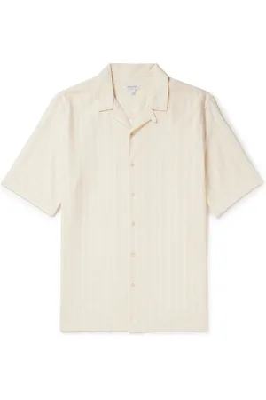 Sunspel Convertible-Collar Embroidered Striped Cotton Shirt - Men - - XL