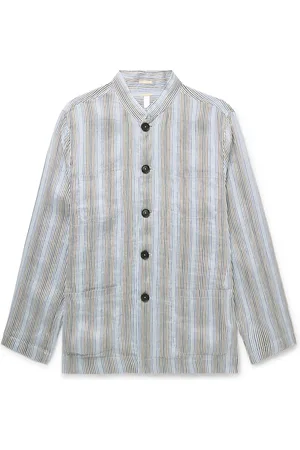 MASSIMO ALBA Cina2 Grandad-Collar Striped Linen and Silk-Blend Overshirt - Men - - M