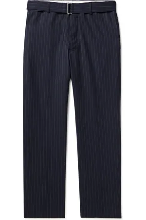 OFFICINE GENERALE Hoche Straight-Leg Belted Pinstriped Wool-Twill Suit Trousers - Men - - IT 56