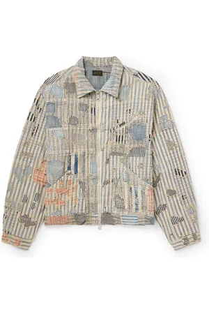 KAPITAL Liberty Distressed Embroidered Striped Cotton-Blend Blouson Jacket - Men - - 3
