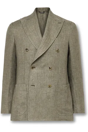 DE PETRILLO Double-Breasted Herringbone Linen Suit Jacket - Men - - IT 56