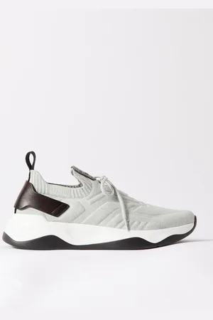 Berluti Shadow Leather-Trimmed Stretch-Knit Sneakers - Men - - UK 8