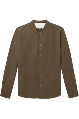 Mr P. Grandad-Collar Organic Cotton and Linen-Blend Seersucker Shirt - Men - - XL