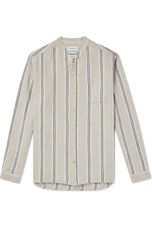 OLIVER SPENCER Grandad-Collar Striped Linen Shirt - Men - - UK/US 17.5