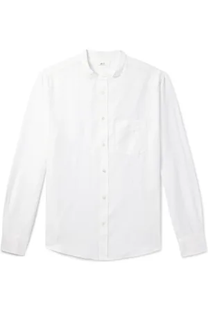 Mr P. Grandad-Collar Organic Cotton and Linen-Blend Seersucker Shirt - Men - - L