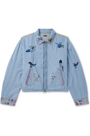 KAPITAL Drizzler Cropped Embroidered Cotton-Chambray Jacket - Men - - 4