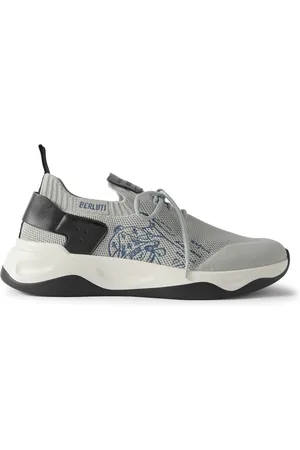 Berluti Shadow Scritto Venezia Leather-Trimmed Stretch-Knit Sneakers - Men - - UK 9