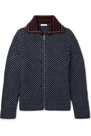 VALENTINO GARAVANI Studded Crystal-Embellished Striped Ribbed-Knit Wool Jacket - Men - - L