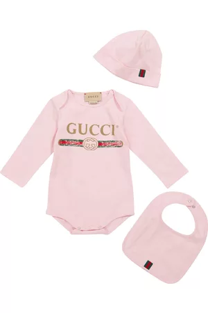 Gucci Kids Baby logo cotton bodysuit, hat and bib set