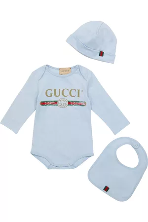 Gucci Kids Baby logo cotton bodysuit, hat and bib set