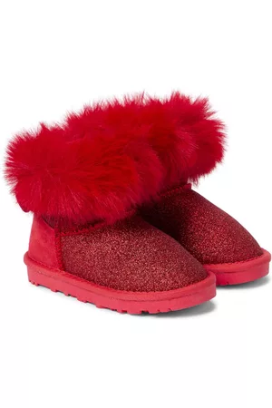 MONNALISA Kids Ankle Boots - Faux fur-trimmed suede ankle boots
