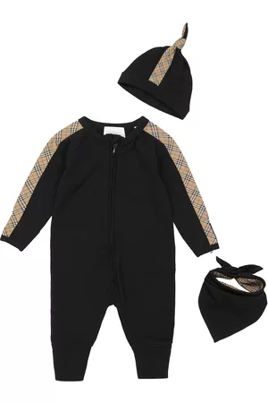 Burberry Baby cotton-blend onesie, hat and bib set